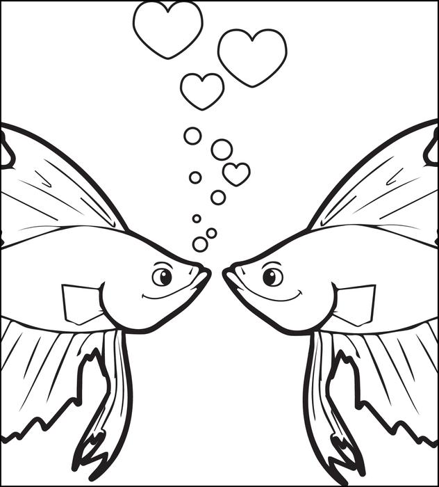 Kissing Fish Coloring Pages Free Printable Kissing Fish Valentines 632x700 Kissing Fish Coloring Pages Free Printable Kissing Fish Valentines