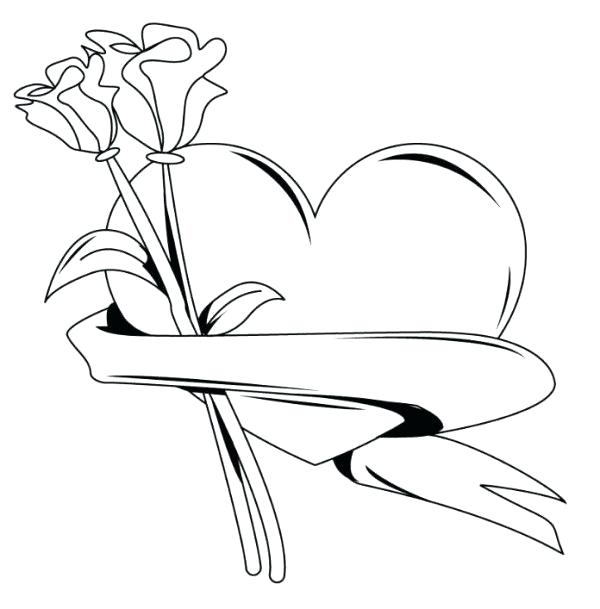 600x609 Hearts And Roses Coloring Pages Valentine Heart With Roses