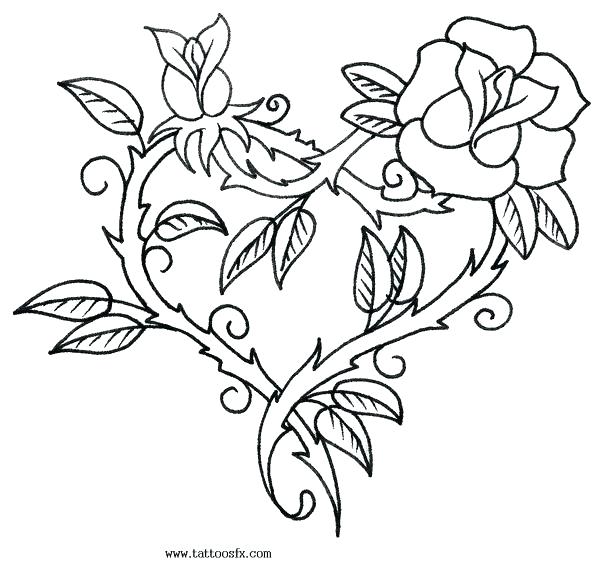 600x581 Rose And Heart Coloring Pages Roses Coloring Page Roses And Hearts