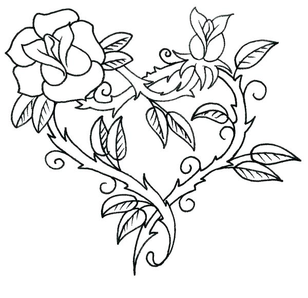 600x581 Roses And Hearts Coloring Pages Heart And Roses Coloring Pages