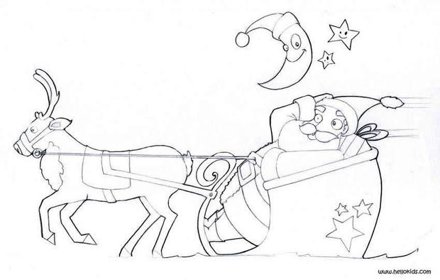 Santa's Sleigh Under The Moonlight Coloring Pages 620x394 Santa's Sleigh Under The Moonlight Coloring Pages