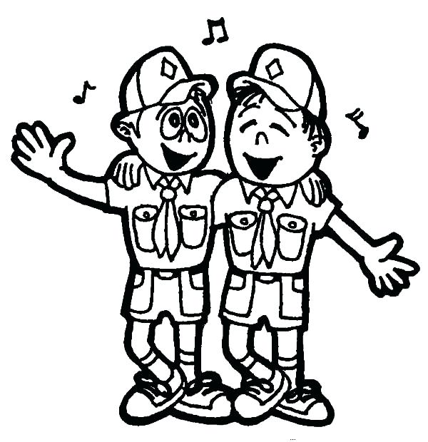 600x620 Singing Coloring Pages Boy Scouts Singing Together Coloring Pages