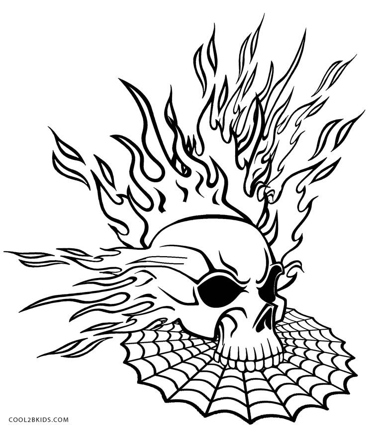 750x870 Flaming Skull Coloring Pages Halloween Adult