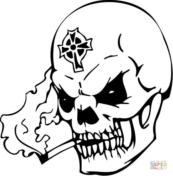 602x612 Flaming Skull Coloring Pages Skull With Wings In Flames Coloring