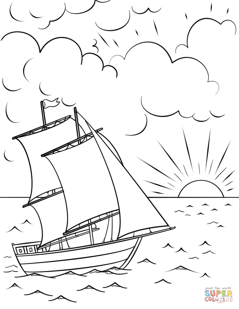Sailing Ship At Sunset Coloring Page Free Printable Pages 824x1066 Sailing Ship At Sunset Coloring Page Free Printable Pages
