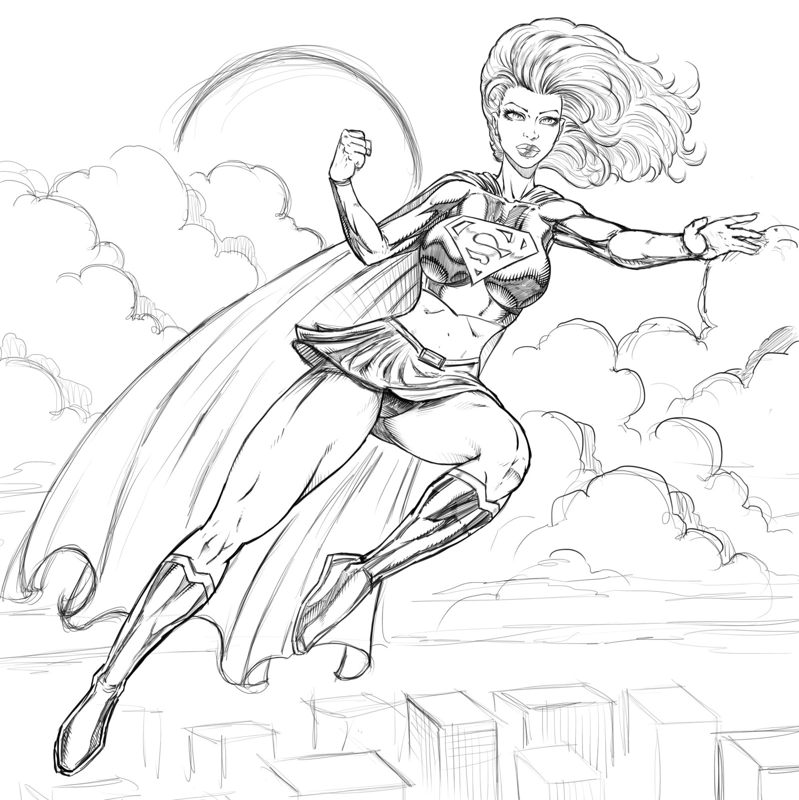 1600x1602 Supergirl Is Flying Free Coloring Page Kids, Superheros Coloring