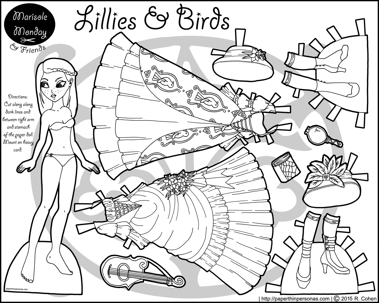 1500x1200 Lillies Amp Birds A Printable Paper Doll Coloring Page Dolls