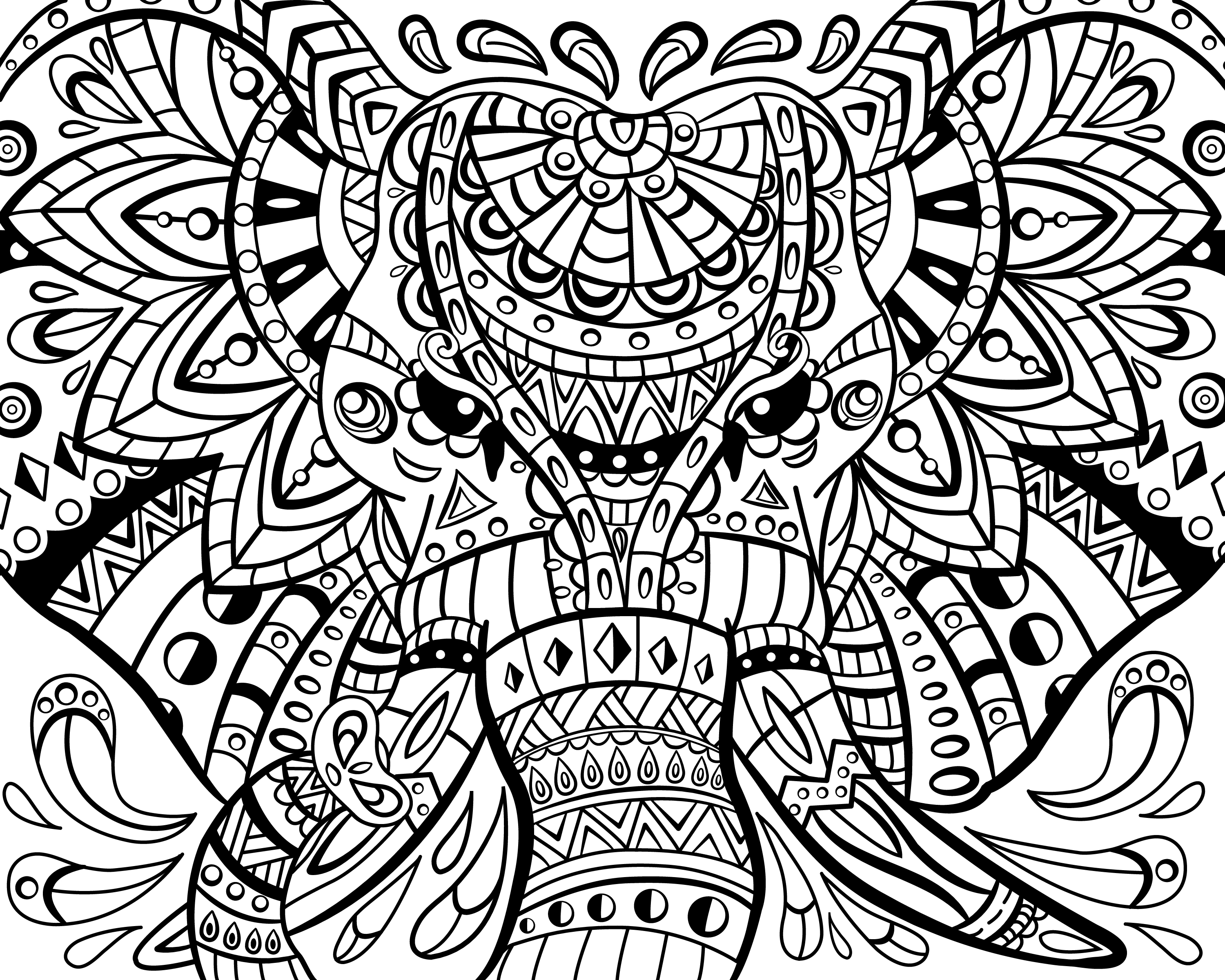 Awesome Adult Coloring Pages Printable Zentangle Elephant 3000x2400 Awesome Adult Coloring Pages Printable Zentangle Elephant