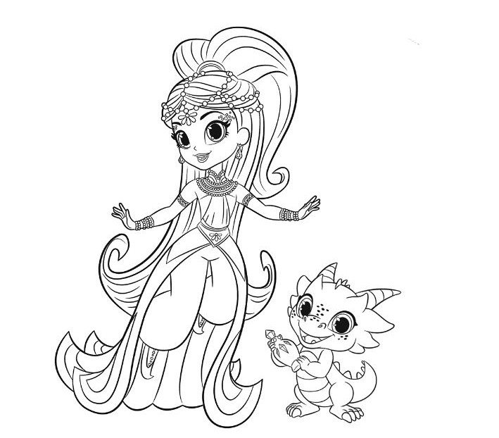 709x622 Shimmer And Shine Coloring Pages Dragon Drawing Board Weekly