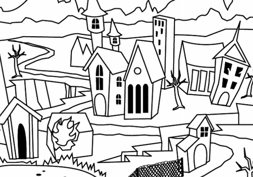 Halloween Coloring Page Haunted Town Coloring Pages 497x348 Halloween Coloring Page Haunted Town Coloring Pages