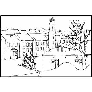 Town In Winter Coloring Page 300x300 Town In Winter Coloring Page