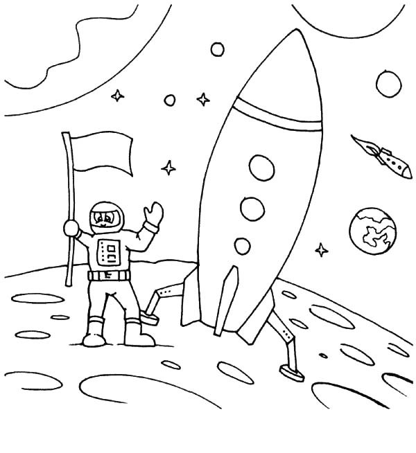 600x654 Astronaut Land On Moon Space Travel Coloring Pages Best Place