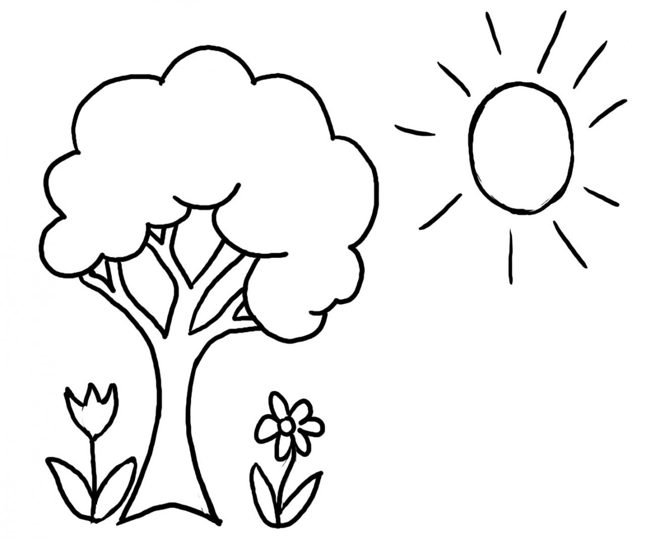 Spring Tree Flowers And Sun Free Coloring Page Kids, Nature 1280x1068 Spring Tree Flowers And Sun Free Coloring Page Kids, Nature