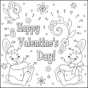 350x350 Valentine's Day Card With Bunnies Connect The Dots And Coloring