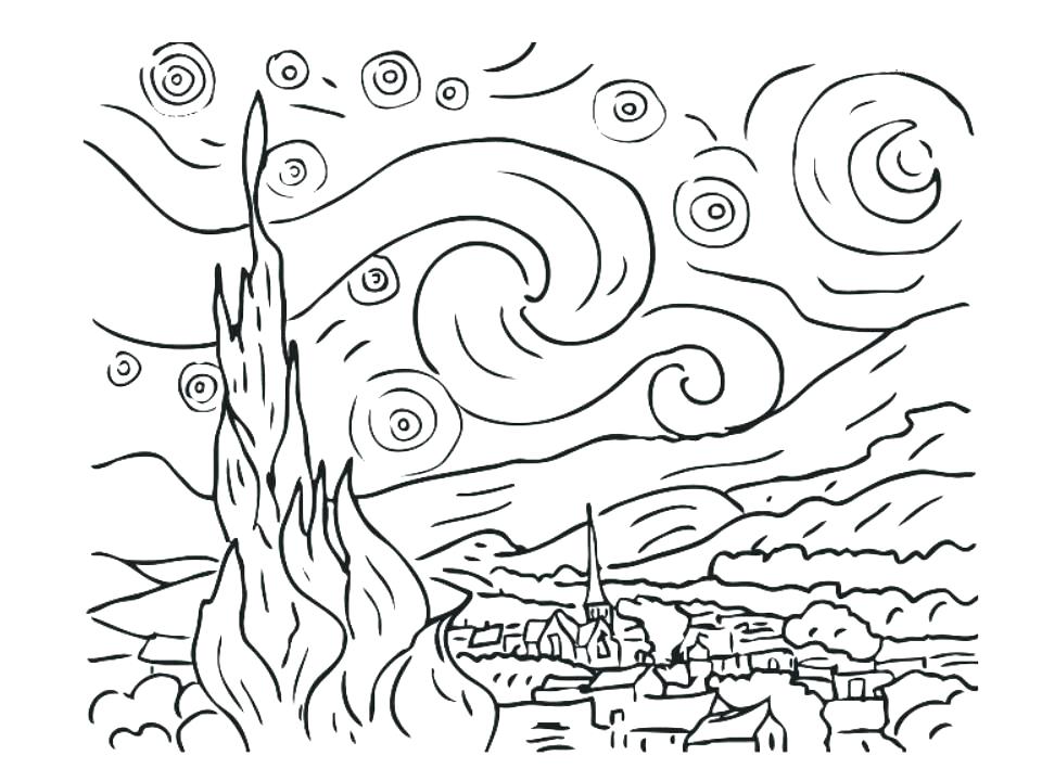 Van Gogh Coloring Page Starry Night Coloring Pages Starry Night 960x720 Van Gogh Coloring Page Starry Night Coloring Pages Starry Night
