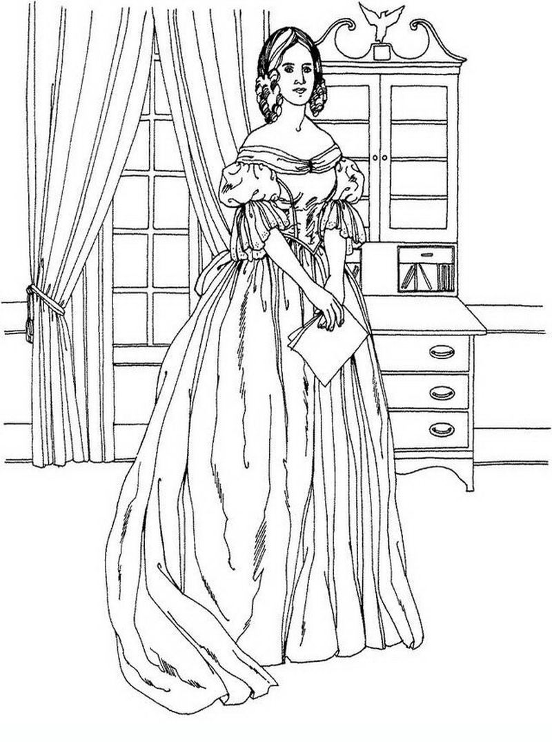 Victorian Woman Vintage Fashion Challenging Coloring Pages 800x1075 Victorian Woman Vintage Fashion Challenging Coloring Pages