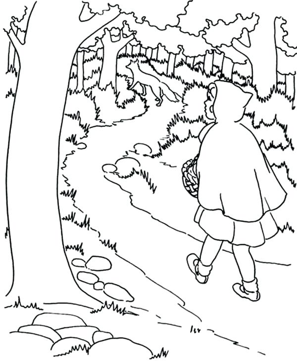 600x728 Red Riding Hood Walking In The Jungle Coloring Pages Little Red