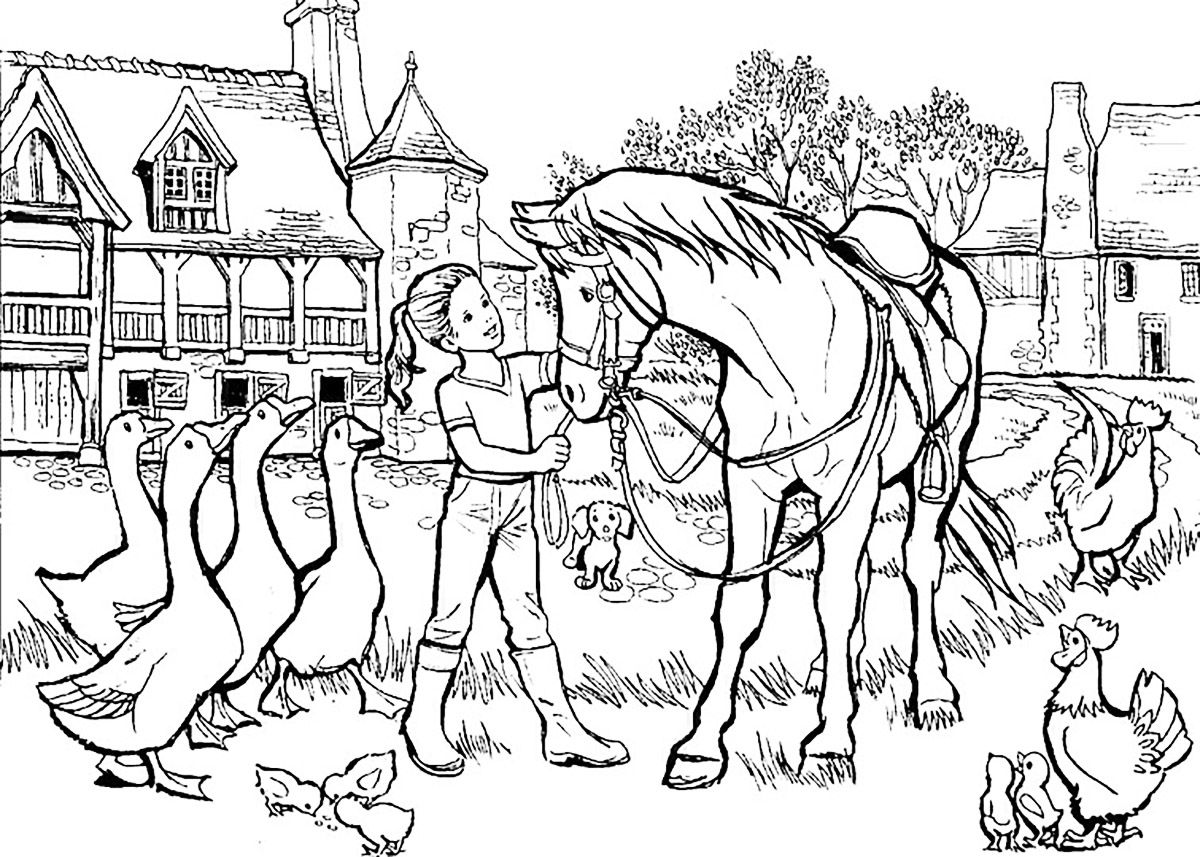Coloring Girl With Horse And Other Animals Lot Of Details, 1200x857 Coloring Girl With Horse And Other Animals Lot Of Details,