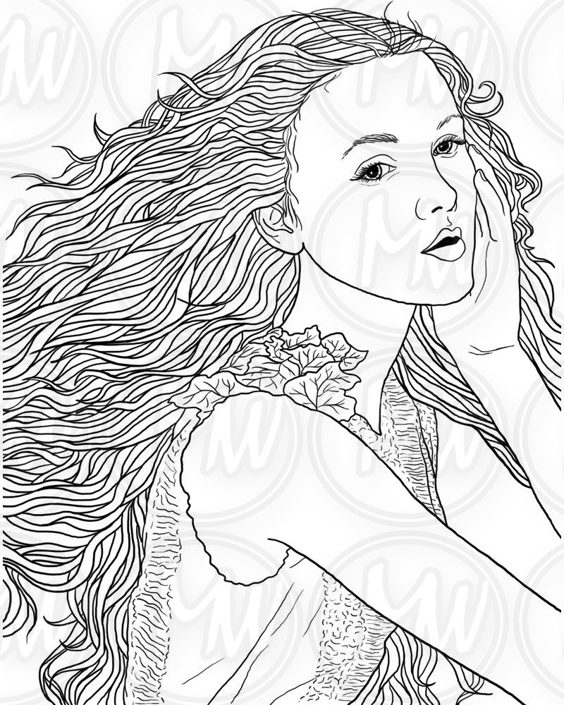 Adult Coloring Page Woman Face Long Hair Illustration 800x1000 Adult Coloring Page Woman Face Long Hair Illustration