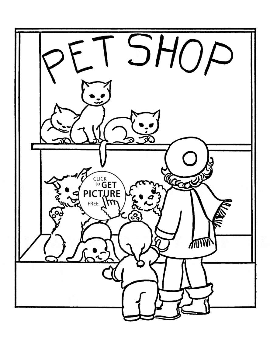 888x1144 Free French Worksheets Kids And Pet Shop Coloring Page