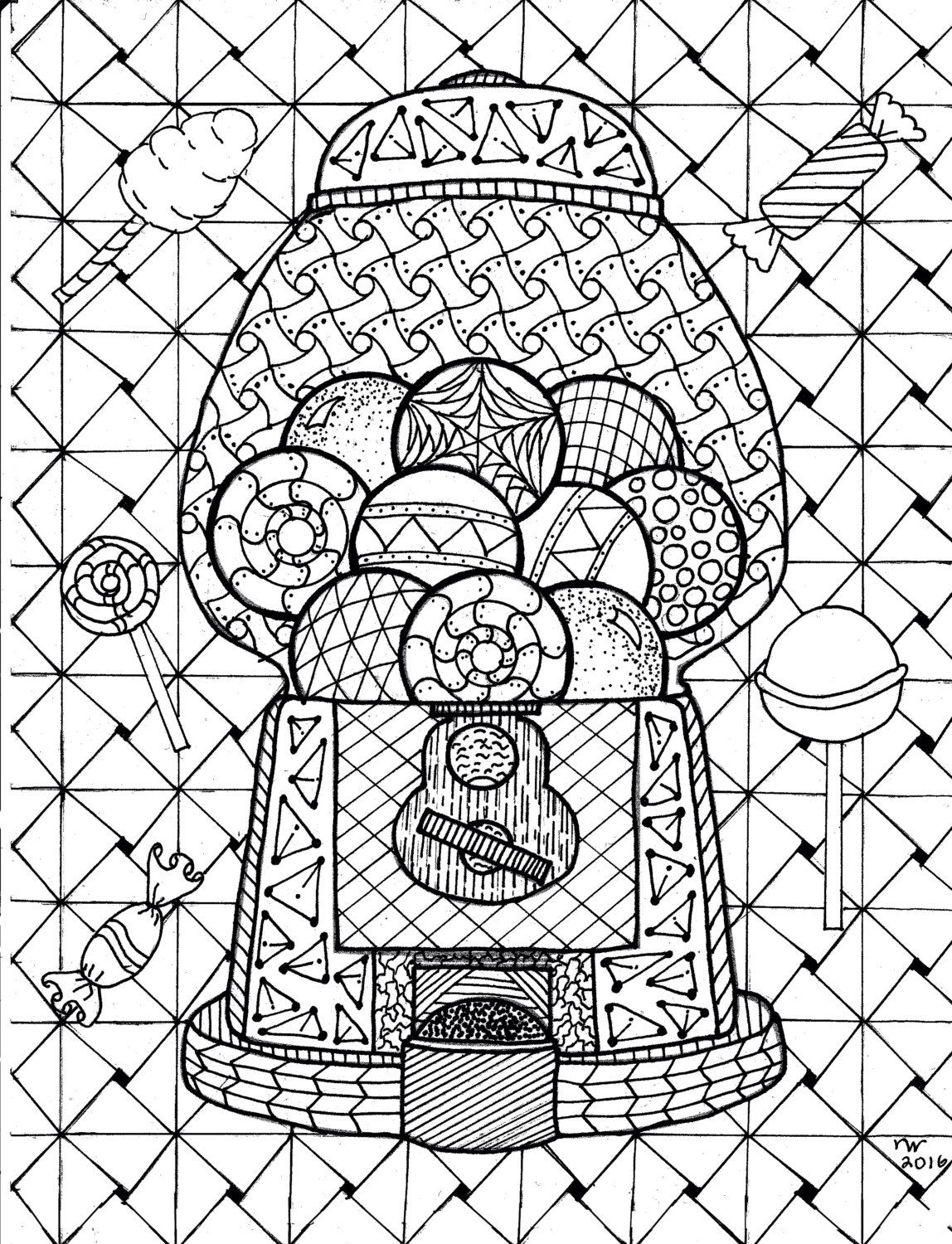 1148x1500 Shocking Gumball Machine Zentangle Coloring Page By