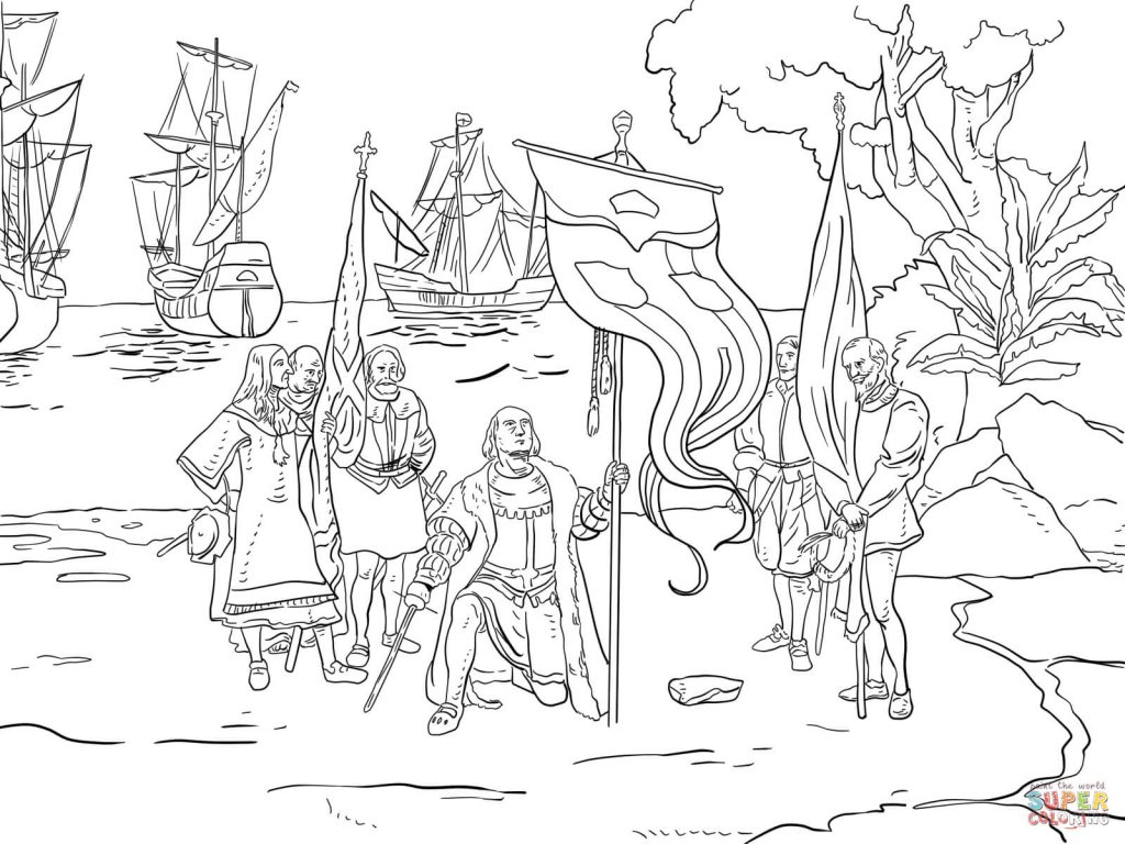 Columbus Taking Possession L. Prang Co Age Discovery Coloring Page 1024x768 Columbus Taking Possession L. Prang Co Age Discovery Coloring Page