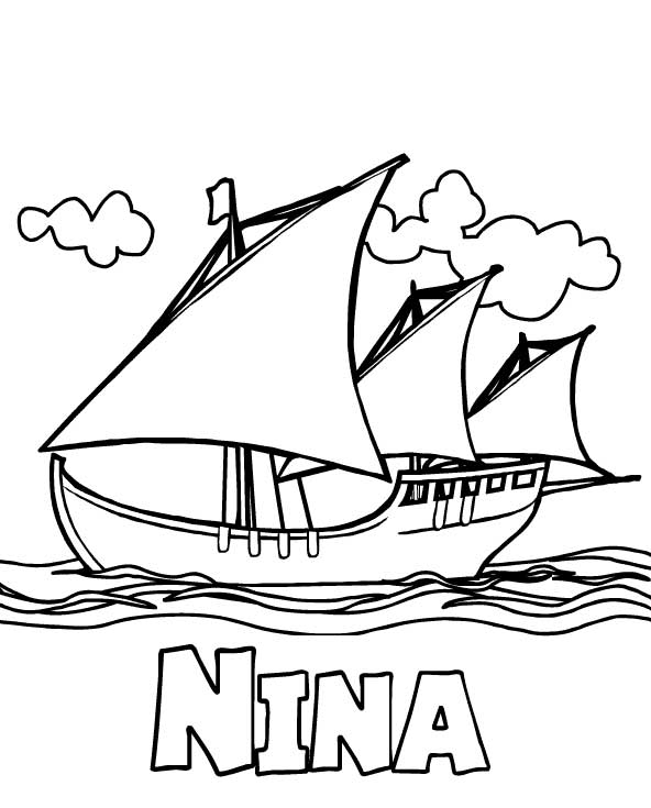 592x735 Columbus Fleet Nina On Columbus Day Coloring Page Color Luna