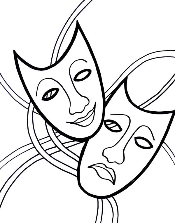 600x763 The Comedy Tragedy Mask On Mardi Gras Coloring Page Coloring