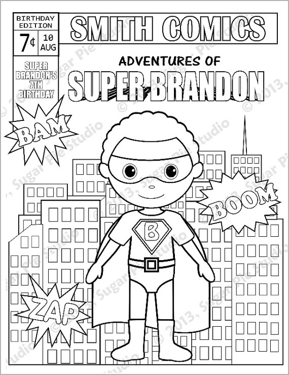 Personalized Printable Comic Book Superhero Girl Boy Birthday 570x738 Personalized Printable Comic Book Superhero Girl Boy Birthday