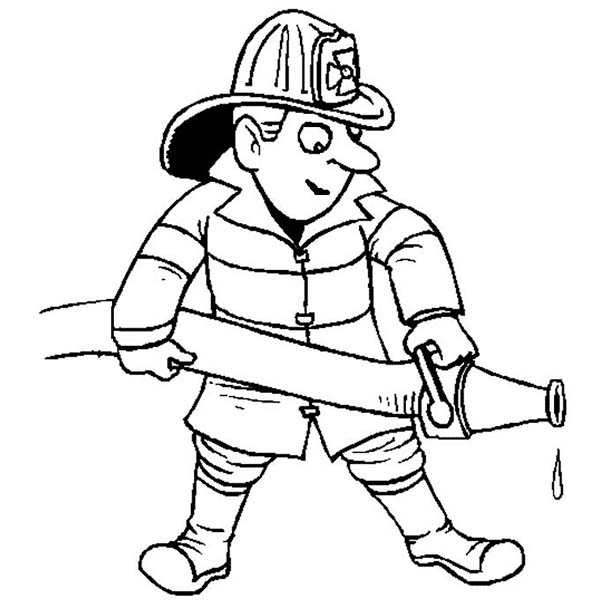 600x600 Fireman Extinguishing Fire In Community Helpers Coloring Page