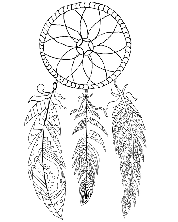 576x720 Free Printable Dream Catcher Coloring Page!