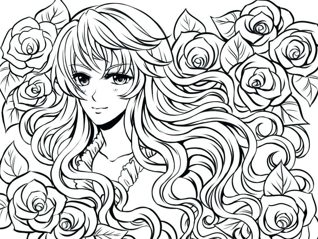 Complex Coloring Pages Anime Girl And Flowers Printable Christmas 1017x765 Complex Coloring Pages Anime Girl And Flowers Printable Christmas