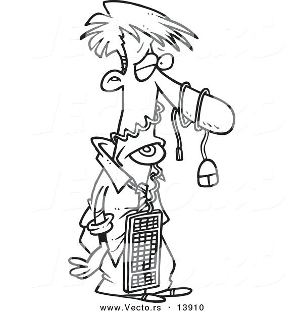 600x620 Vector Of A Cartoon Man Beat Up By A Computer Coloring Page Vector