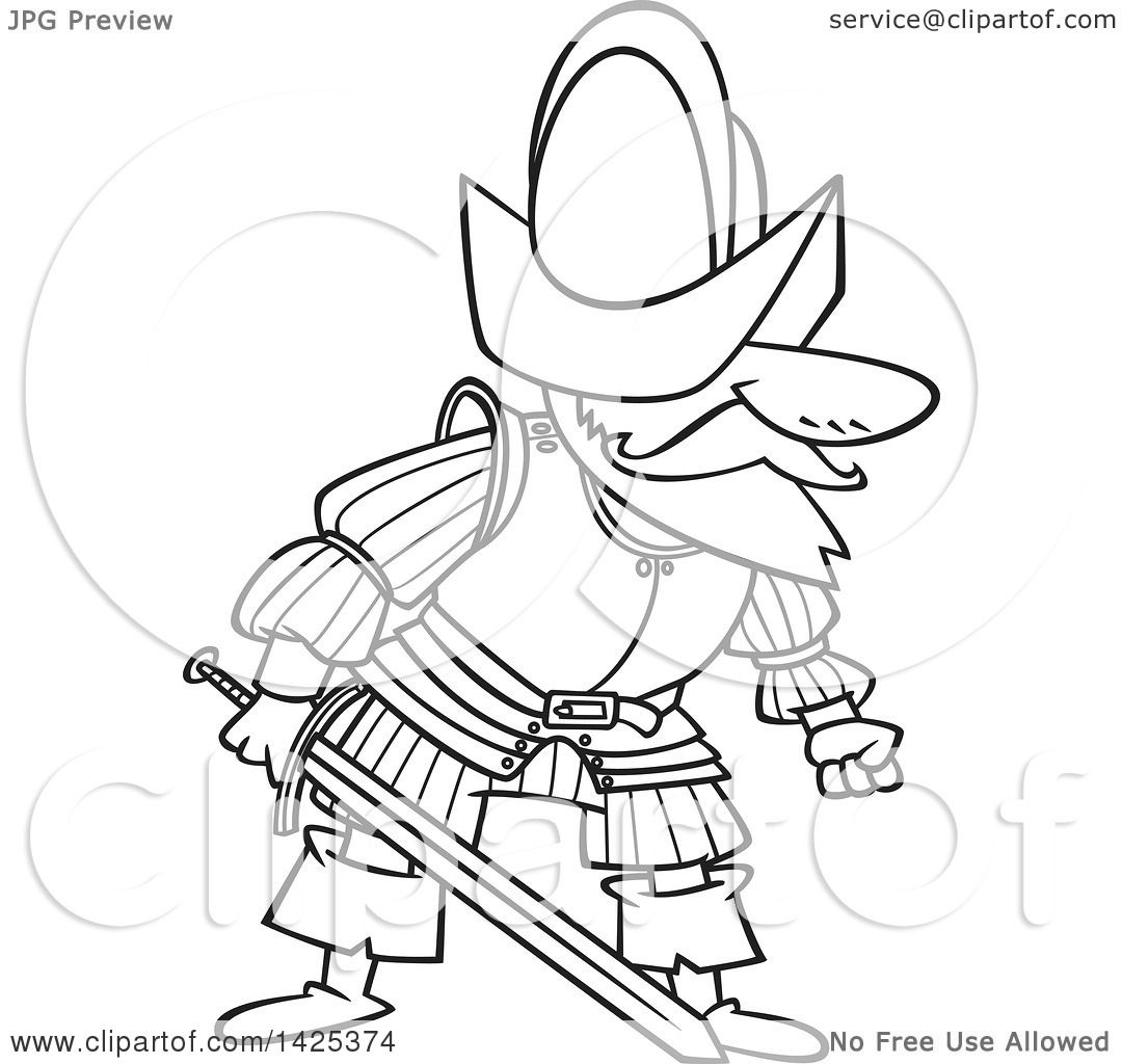 1080x1024 Clipart Of A Cartoon Black And White Lineart Mad Conquistador