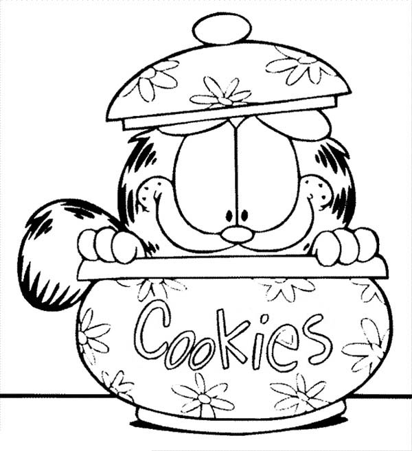 600x657 Garfield Hide In Cookie Jar Coloring Page