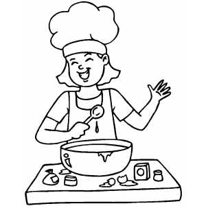 300x300 Happy Cooking Girl Coloring Page