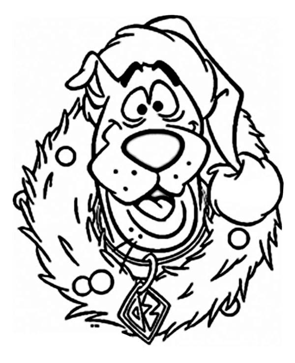 Scooby Doo Wearing Christmas Wreath On Christmas Coloring Page 600x738 Scooby Doo Wearing Christmas Wreath On Christmas Coloring Page