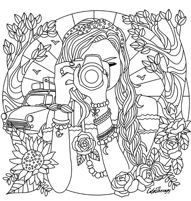 Girl With A Camera Coloring Page Coloring Pages For Adults 640x675 Girl With A Camera Coloring Page Coloring Pages For Adults