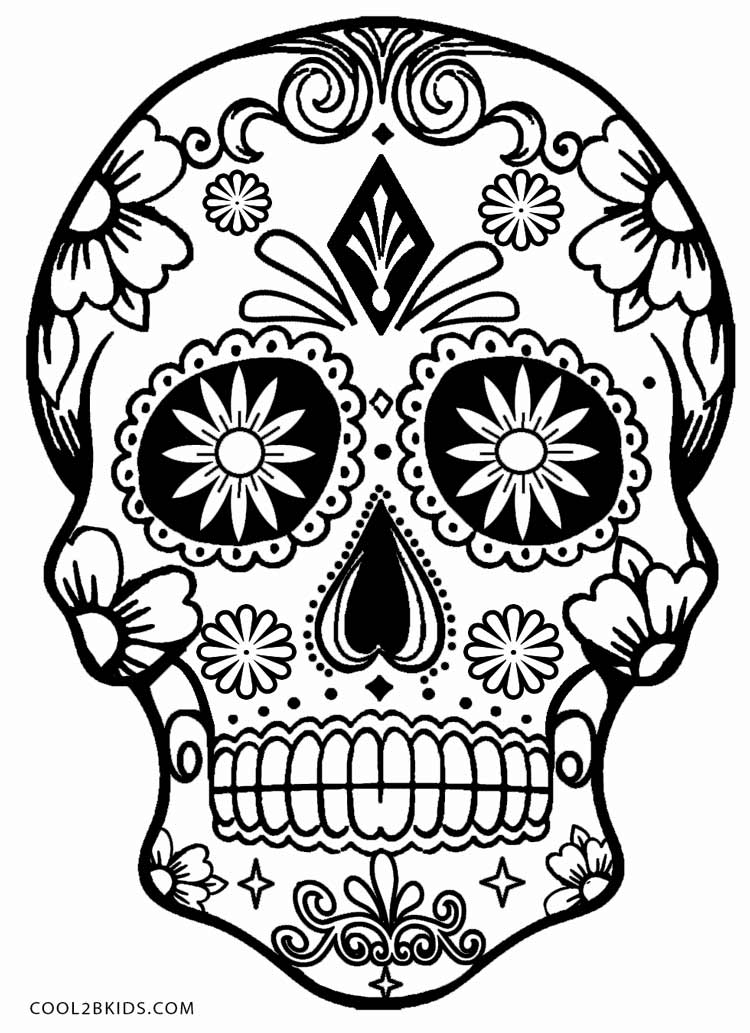 Simple Sugar Skull Coloring Pages 750x1033 Simple Sugar Skull Coloring Pages