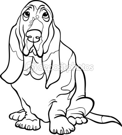 406x449 Basset Hound Dog Cartoon For Coloring Book Stock Illustration