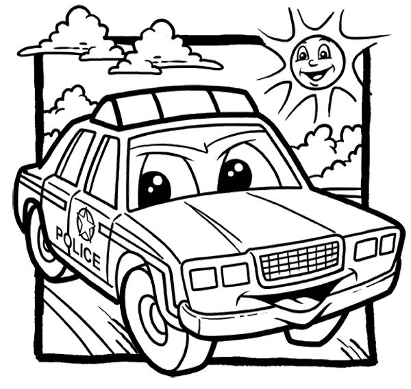 600x567 Cartoon Police Car Coloring Page