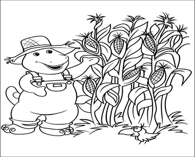 Corn Field Coloring Pages Barney In Cornfield For Kids 400x322 Corn Field Coloring Pages Barney In Cornfield For Kids
