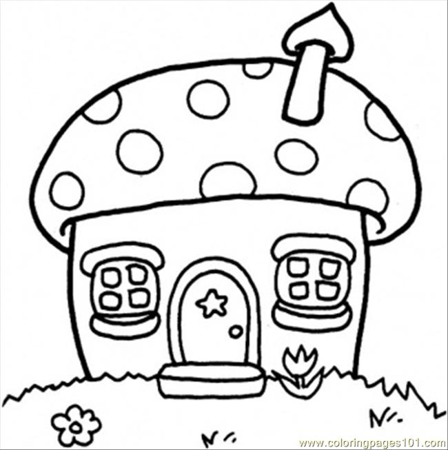 650x653 Mushroom Cottage Coloring Page