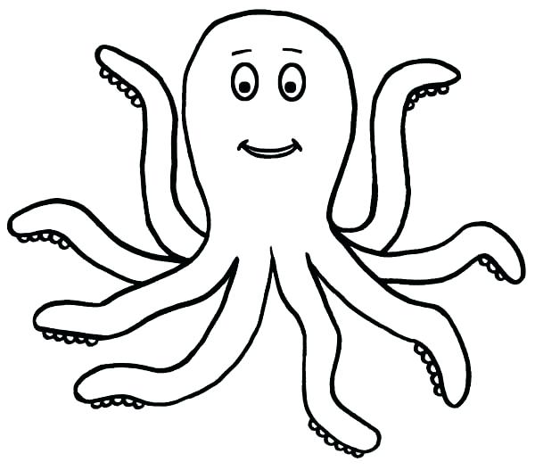 600x527 Octopus Animal Coloring Pages Happy 7 Legged Octopus Sea Animals