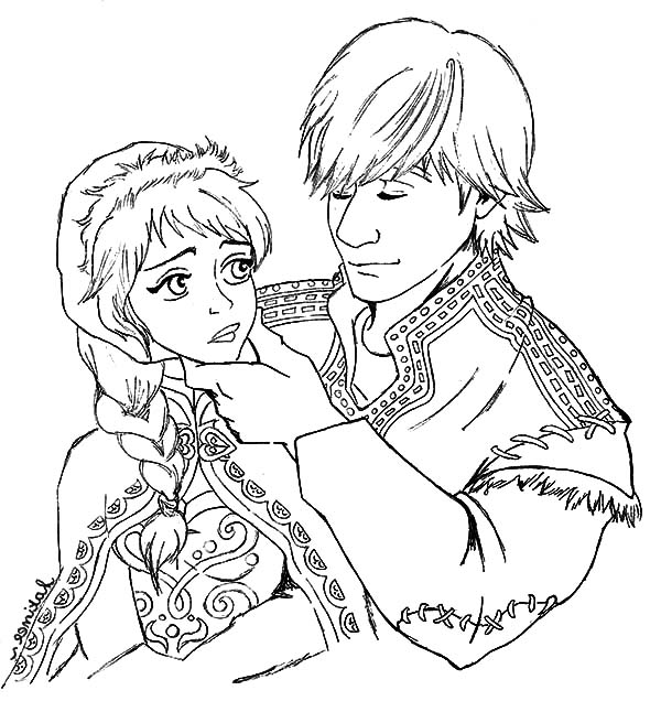 600x646 Kristoff And Princess Anna Lover Couple Coloring Pages