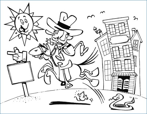 480x371 Cowboy Riding Horse Coloring Page