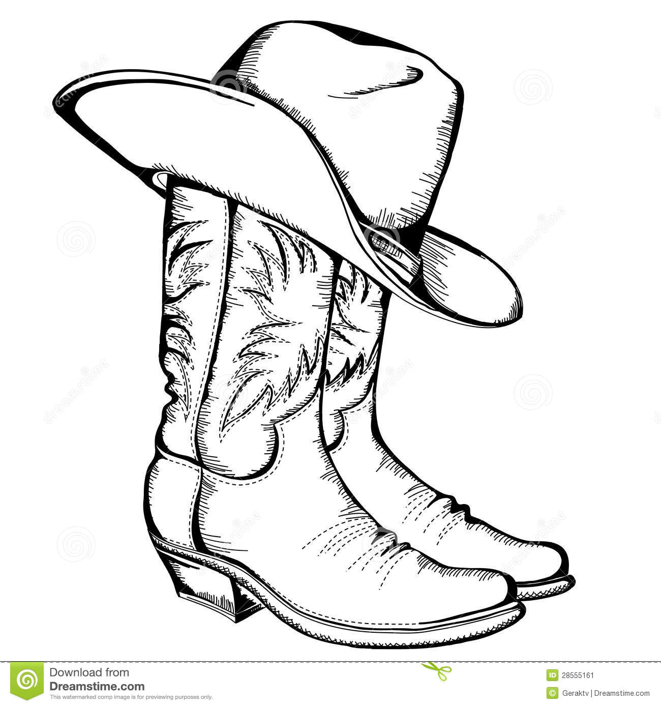 1300x1390 Cowboy Boots And Hat Coloring Page Free