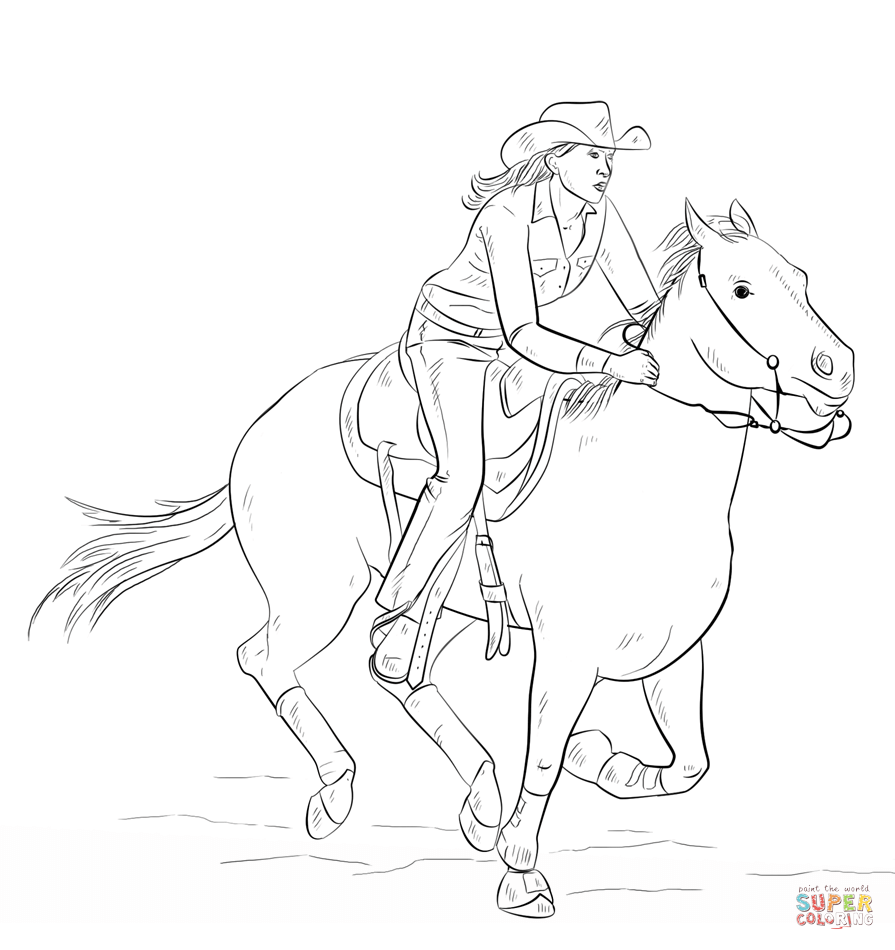 895x950 Cowgirl Coloring Page.png Color Horsesrodeo