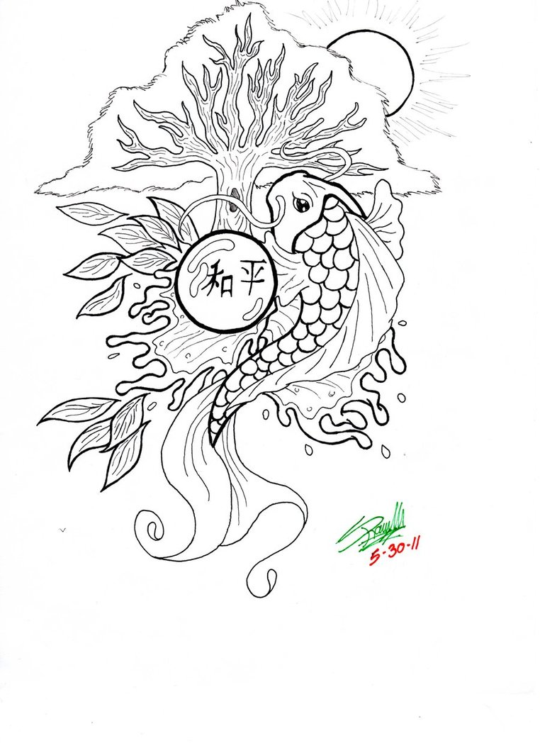 762x1048 Drawn Koi Carp Coloring Page Pencil And In Color Picturesque Coy