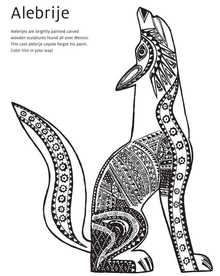 Mexican Folk Art Animal Drawings Alebrije Coyote Coloring Page 736x924 Mexican Folk Art Animal Drawings Alebrije Coyote Coloring Page